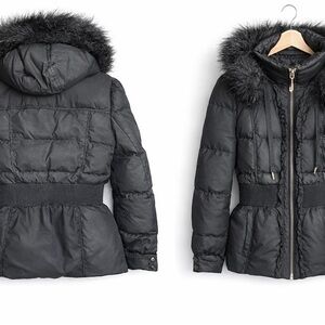 VTG Juicy Couture Y2K Black Ruffle Down Puffer Jacket - Medium